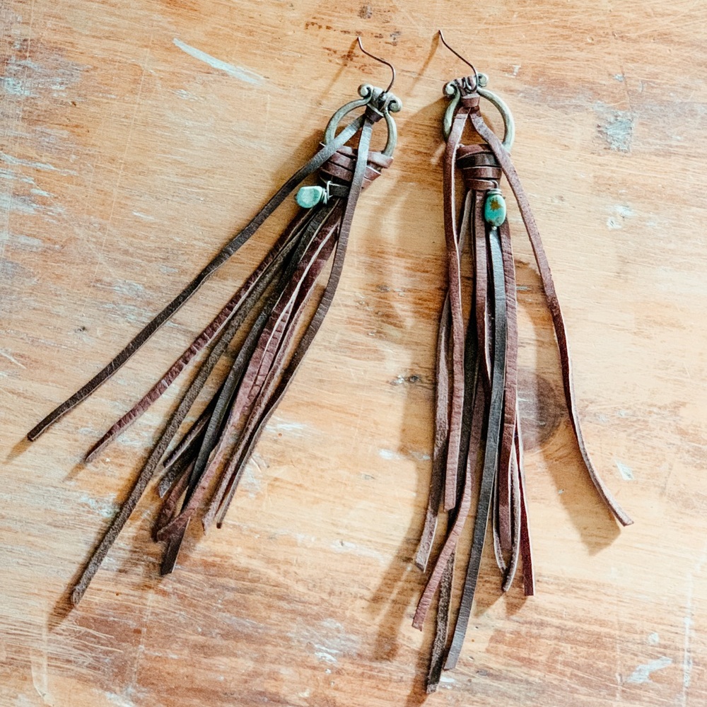 Leather Fringe With Turquoise Earrings